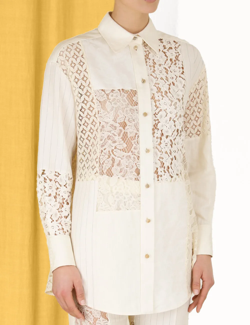 ZIMMERMANN Luminosity Patch Lace Shirt-Women Tops
