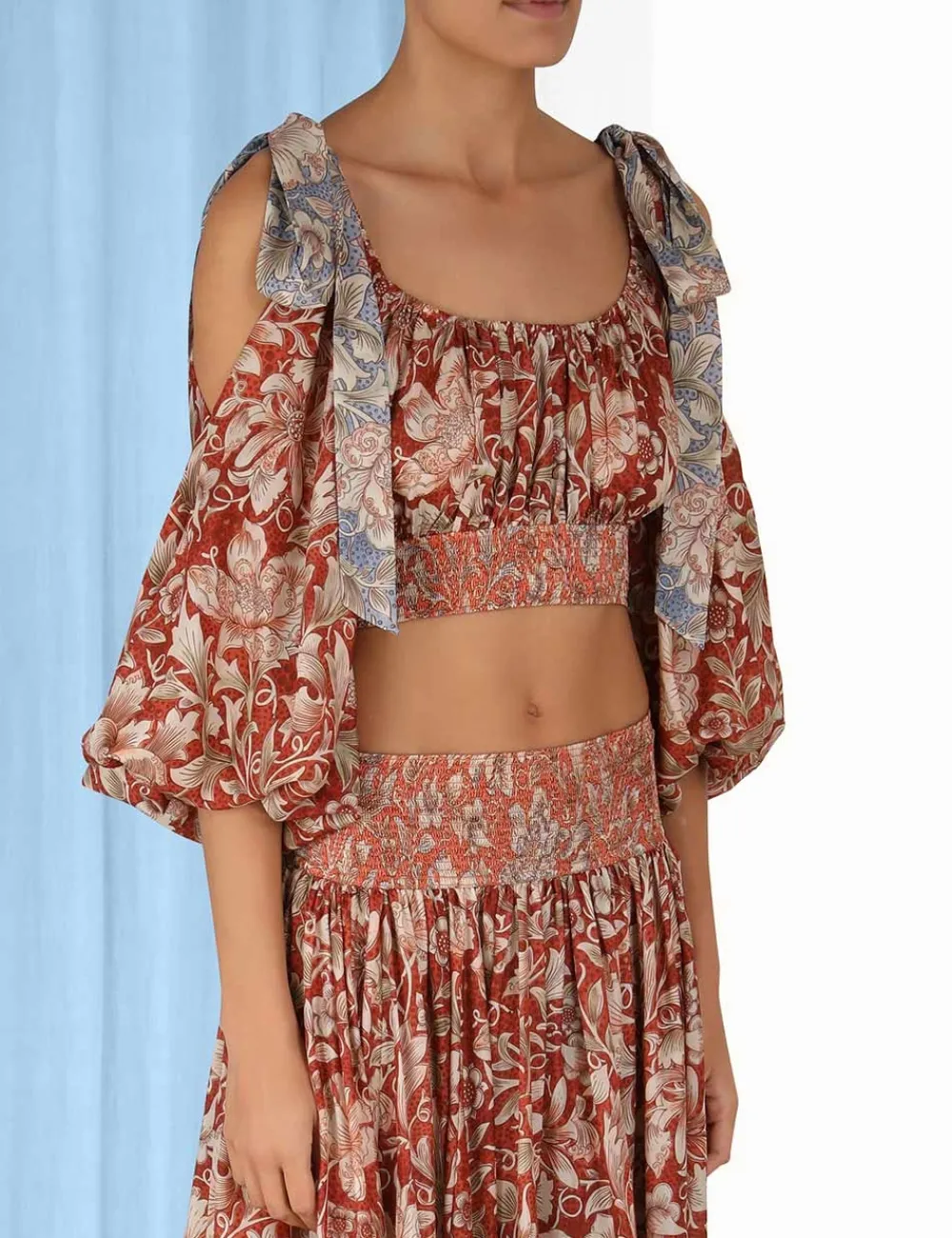 ZIMMERMANN Chintz Billow Sleeve Crop Top-Women Tops