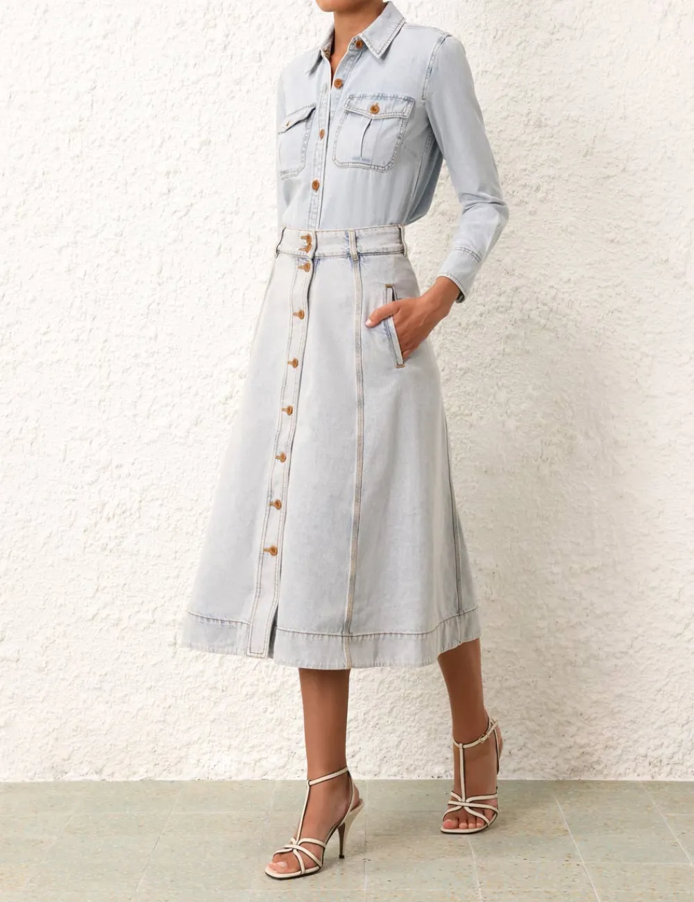 ZIMMERMANN August A Line Denim Skirt-Women Clothing