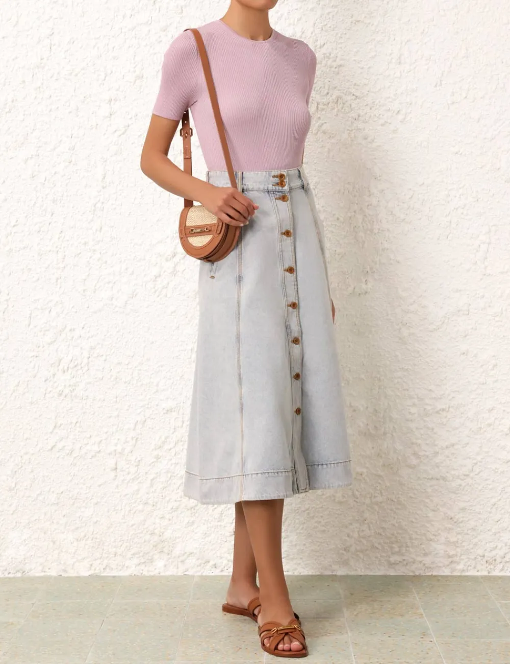 ZIMMERMANN August A Line Denim Skirt-Women Clothing