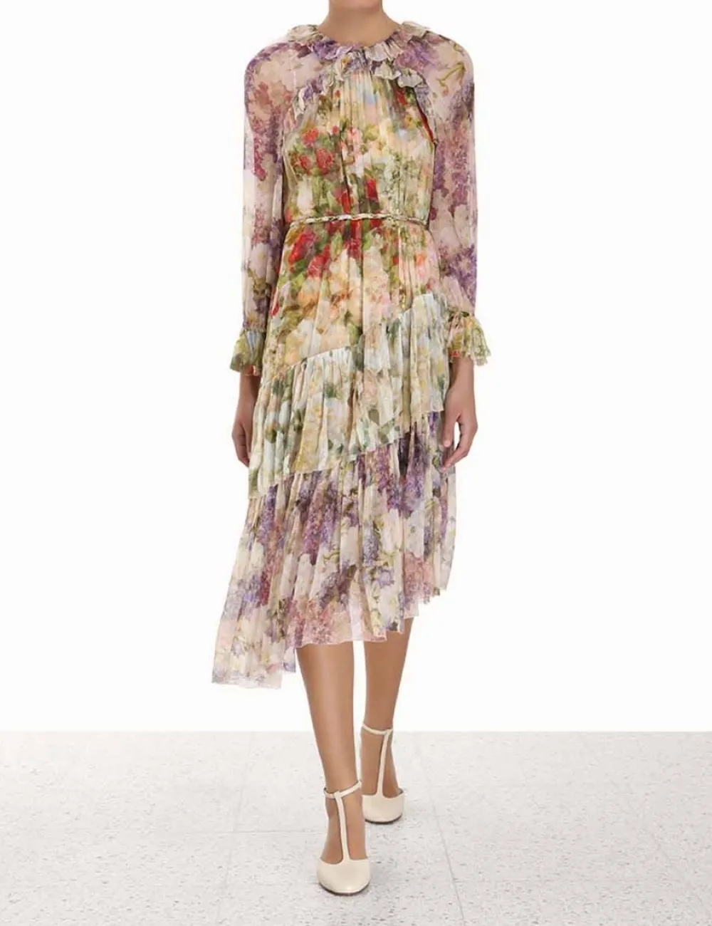 ZIMMERMANN Luminosity Frill Midi Dress-Women Clothing