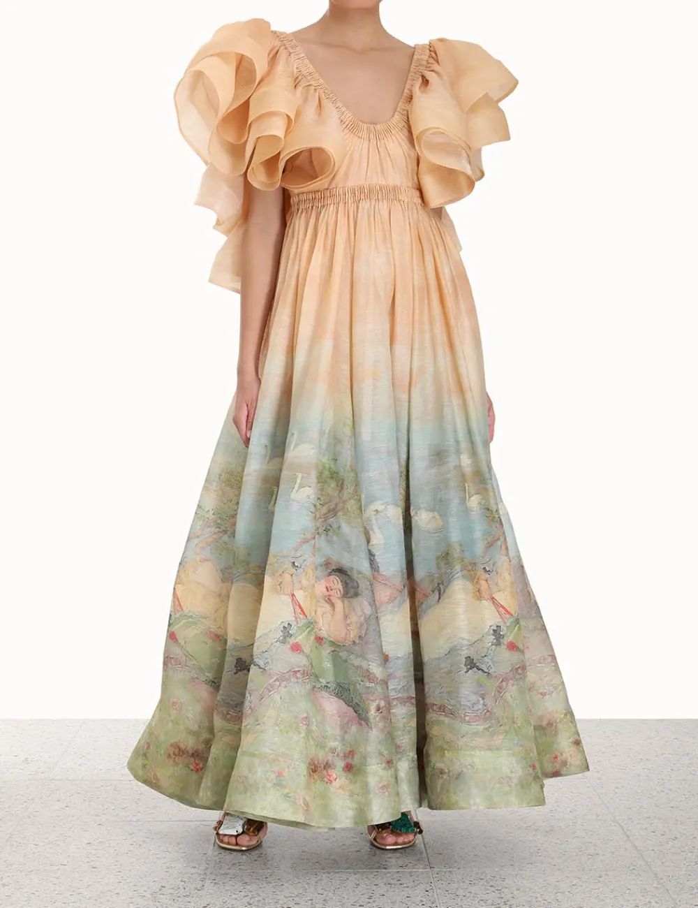 ZIMMERMANN Lyrical Frill Neck Gown-Women Dresses