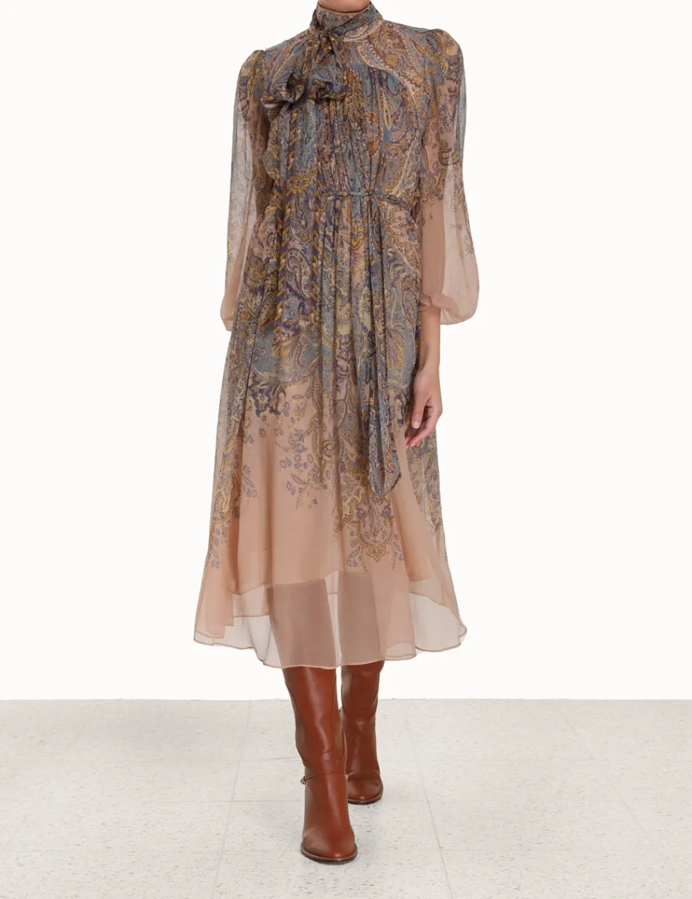 ZIMMERMANN Lyrical Tie Neck Billow Dress-Women Clothing