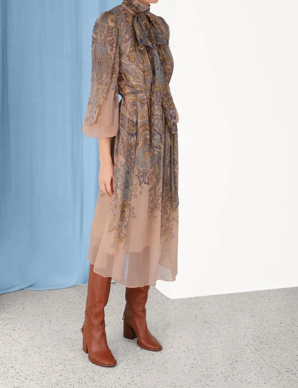 ZIMMERMANN Lyrical Tie Neck Billow Dress-Women Clothing