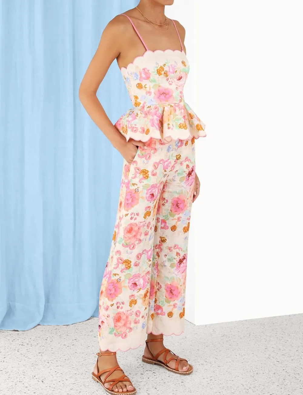 ZIMMERMANN Raie Scallop Peplum Top-Women Clothing