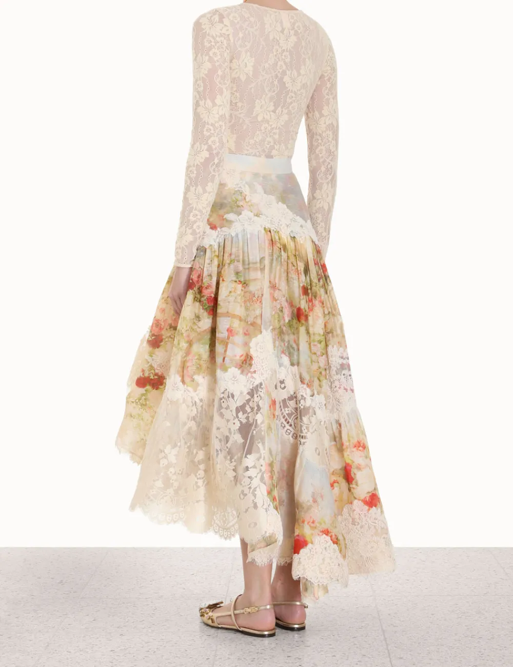 ZIMMERMANN Luminosity Lace Spliced Skirt-Women Clothing