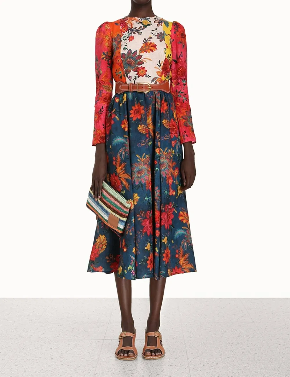 ZIMMERMANN Ginger Long Sleeve Midi Dress-Women Clothing