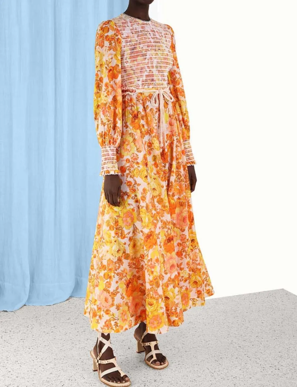 ZIMMERMANN Raie Smocked Bodice Midi Dress-Women Clothing