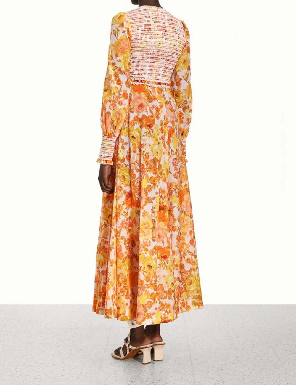 ZIMMERMANN Raie Smocked Bodice Midi Dress-Women Clothing