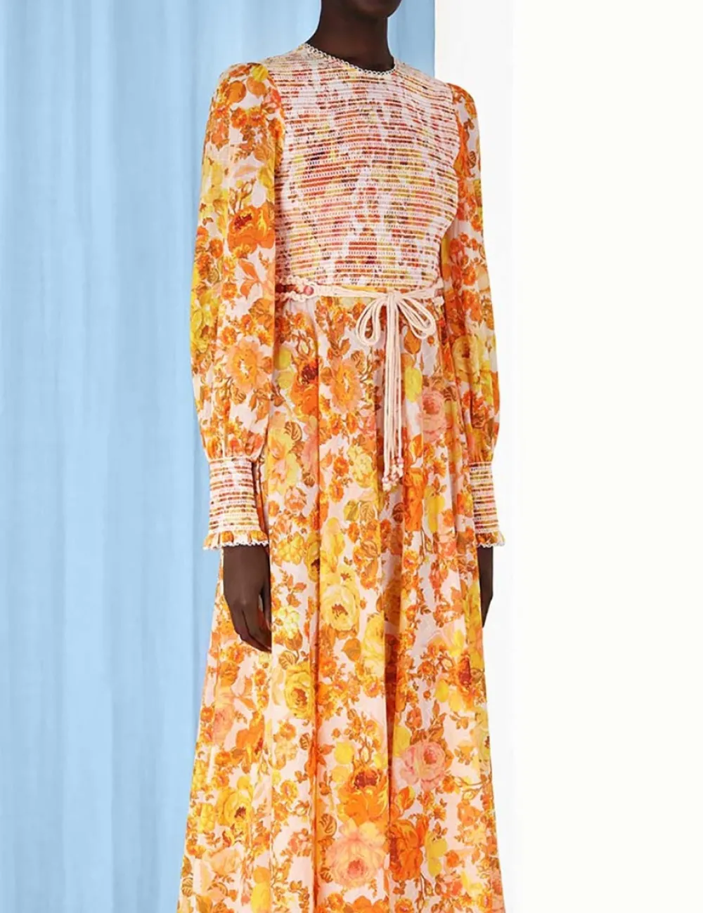 ZIMMERMANN Raie Smocked Bodice Midi Dress-Women Clothing