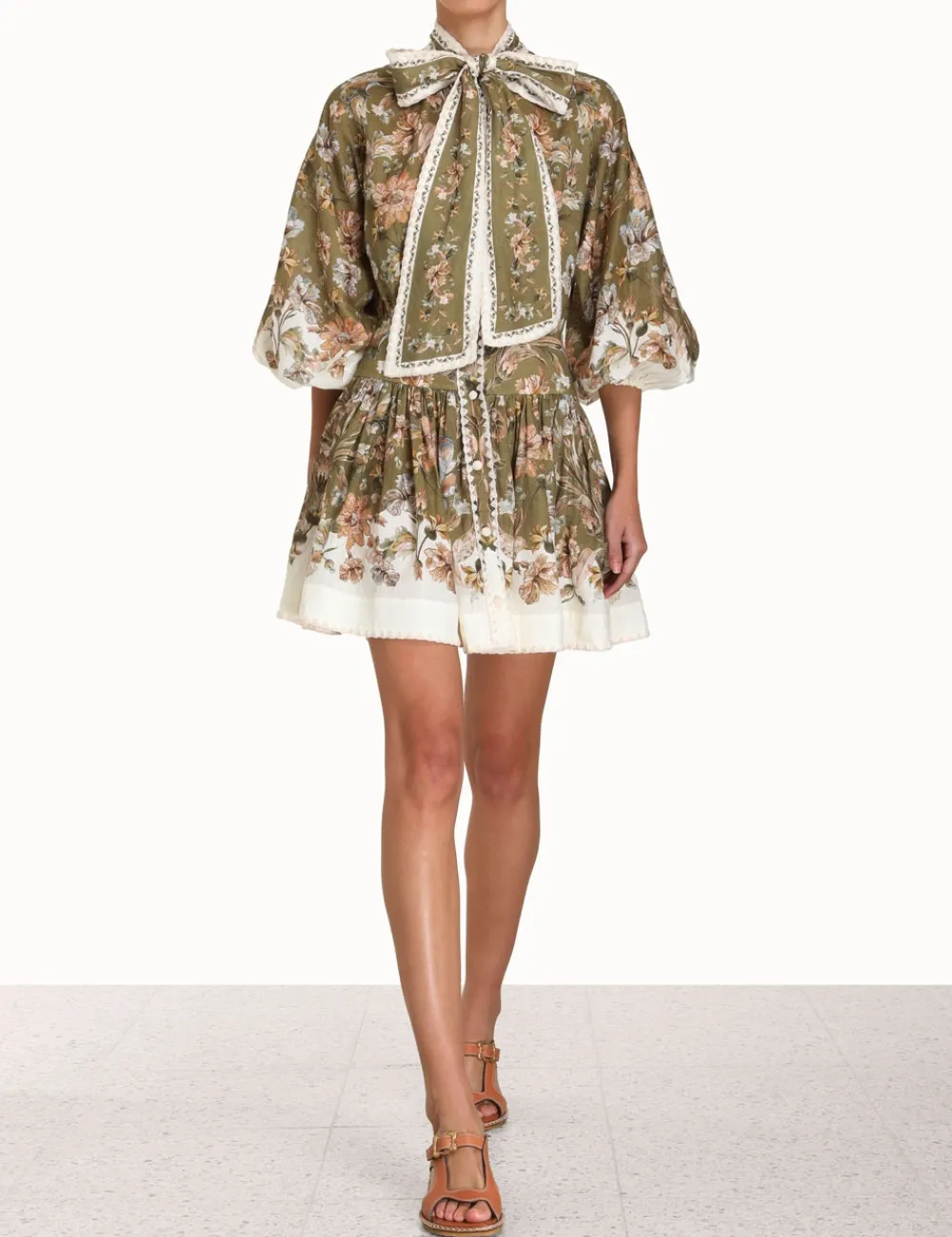 ZIMMERMANN Chintz Tie Neck Mini Dress-Women Clothing