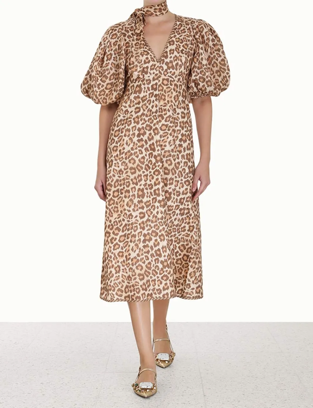 ZIMMERMANN Tie Neck Midi Dress-Women Clothing