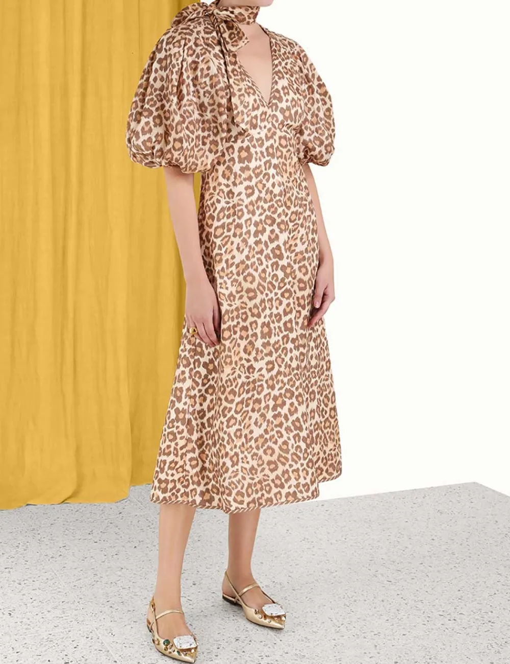 ZIMMERMANN Tie Neck Midi Dress-Women Clothing