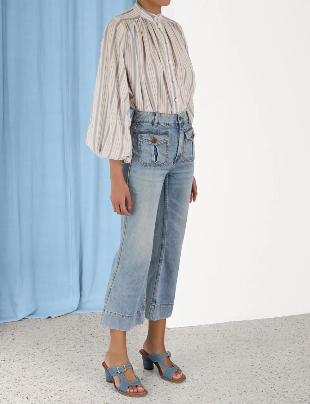 ZIMMERMANN Chintz Striped Billow Blouse-Women In Denim