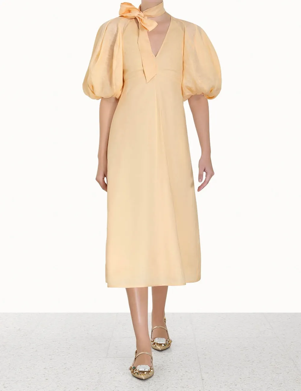ZIMMERMANN Tie Neck Midi Dress-Women Dresses