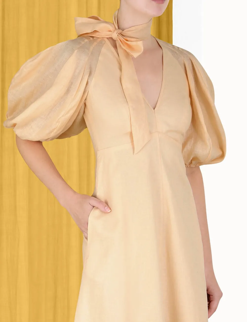 ZIMMERMANN Tie Neck Midi Dress-Women Dresses