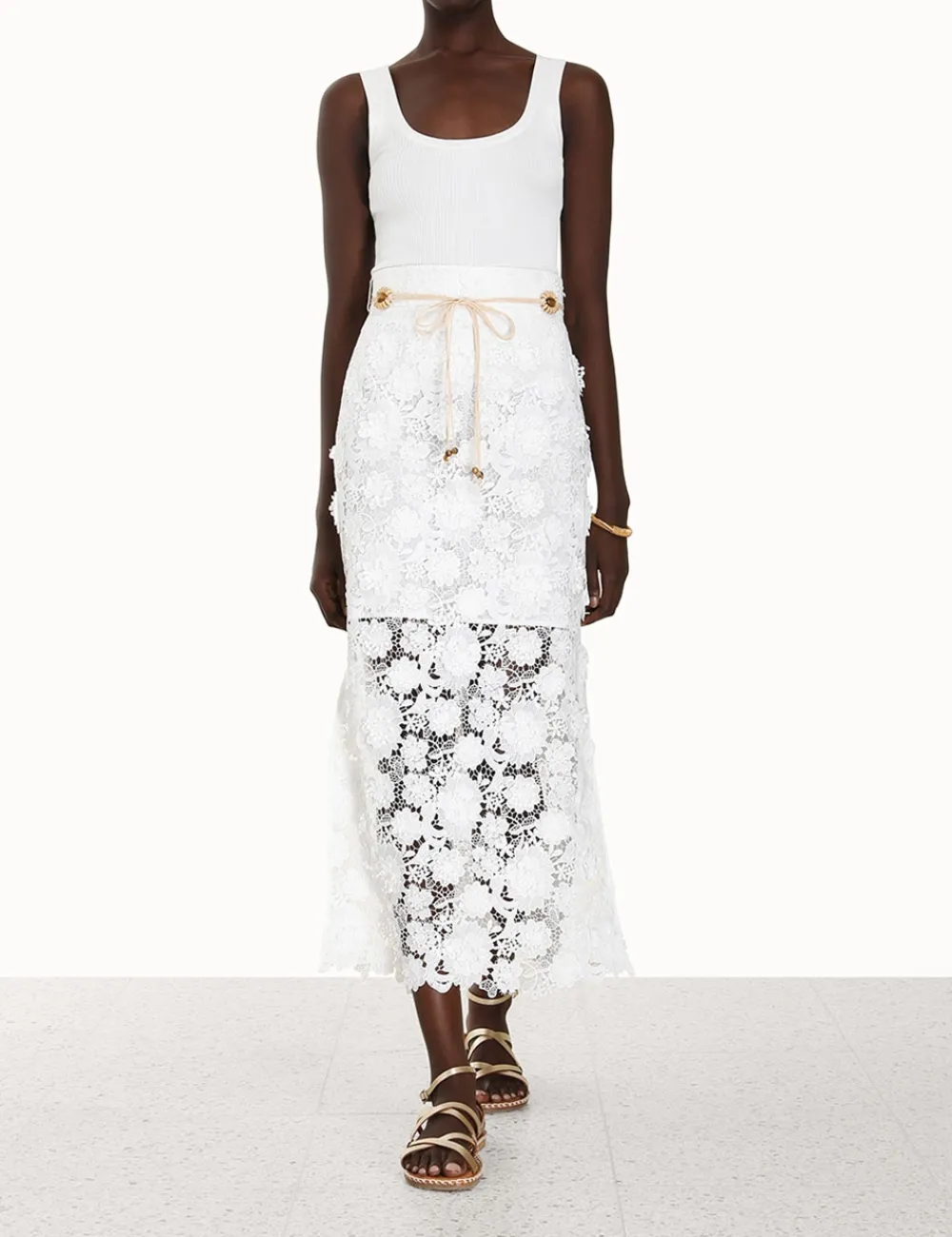 ZIMMERMANN Raie Lace Flower Skirt-Women Clothing