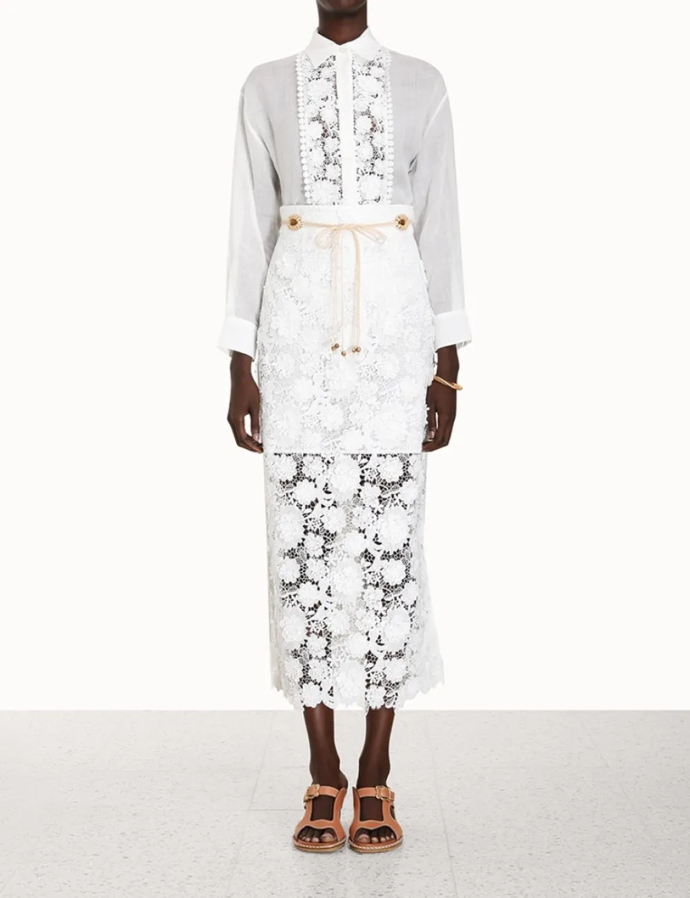 ZIMMERMANN Raie Lace Flower Shirt-Women In Denim