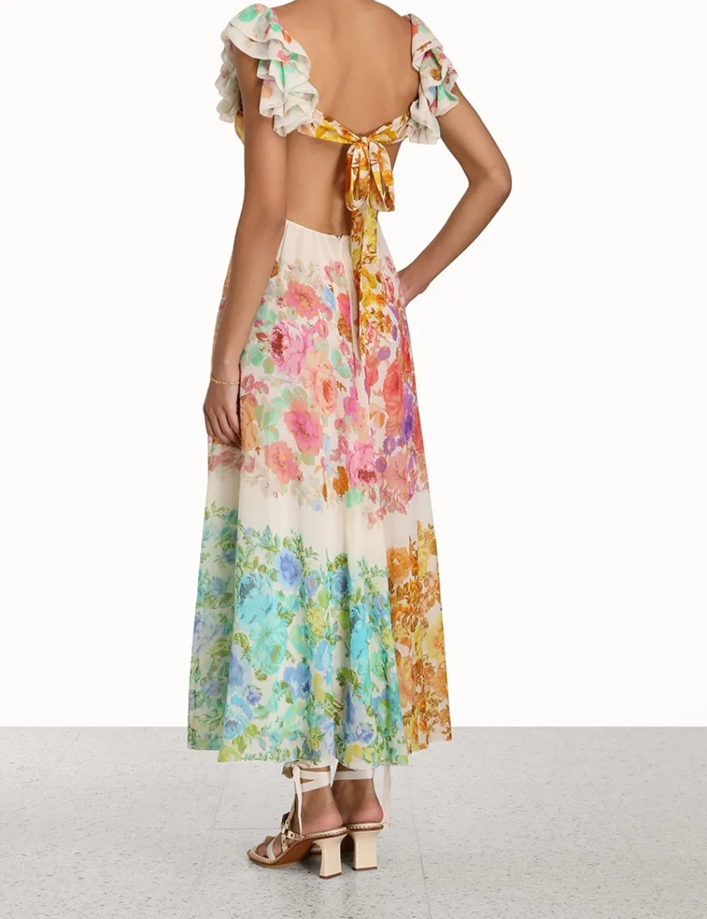 ZIMMERMANN Raie Frill Shoulder Midi Dress-Women Clothing