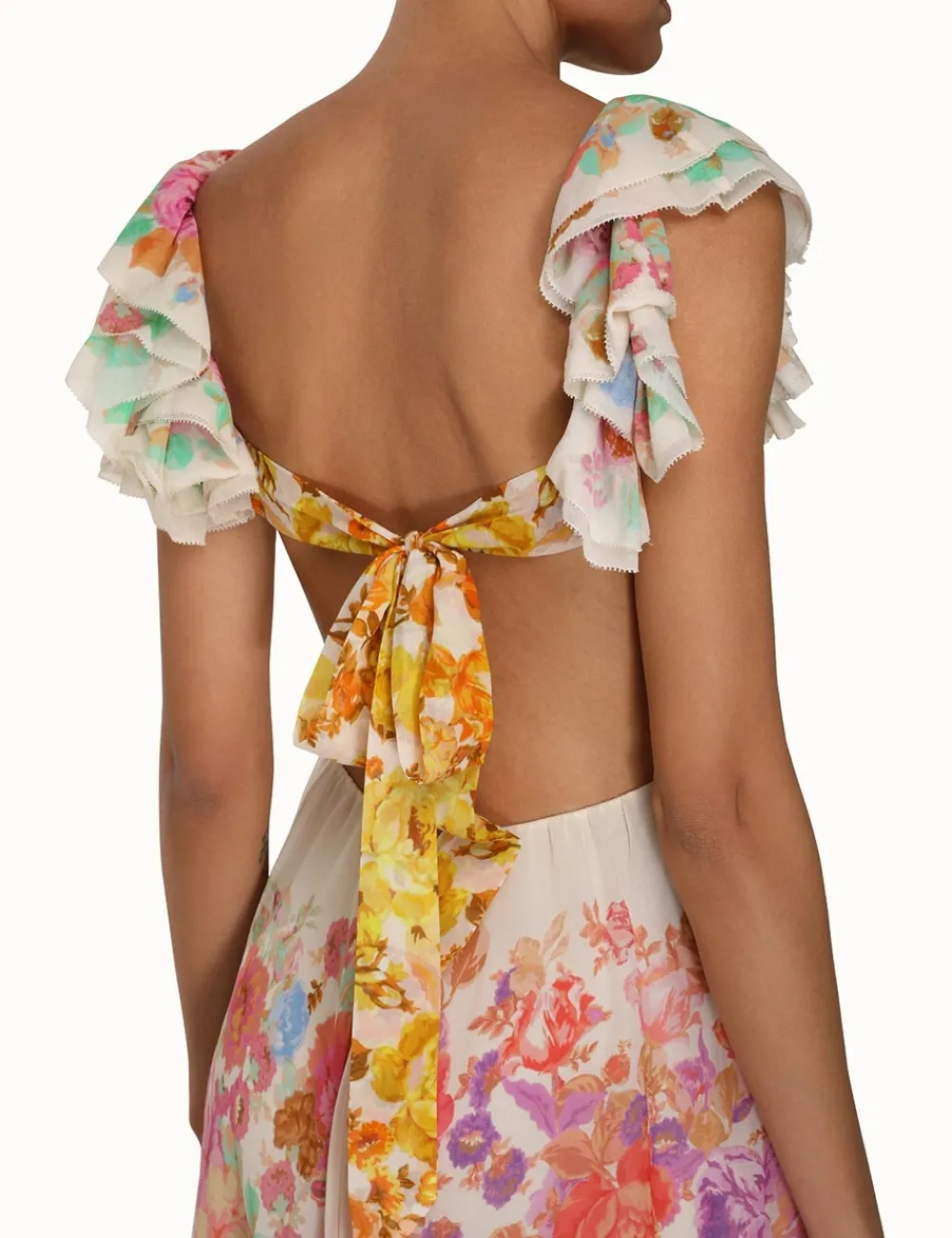 ZIMMERMANN Raie Frill Shoulder Midi Dress-Women Clothing