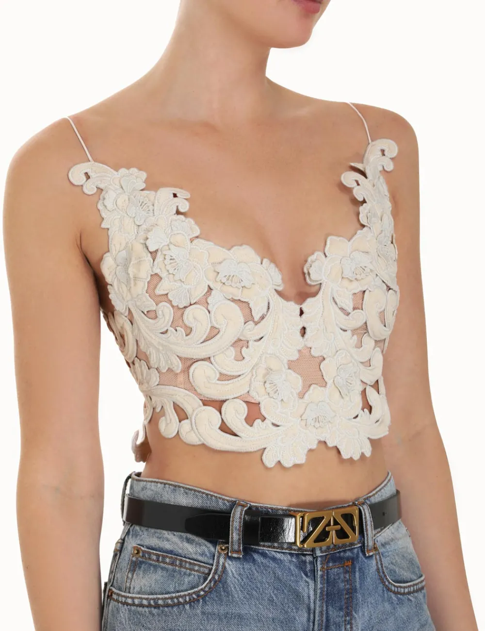 ZIMMERMANN Sensory Velvet Lace Bodice-Women Tops