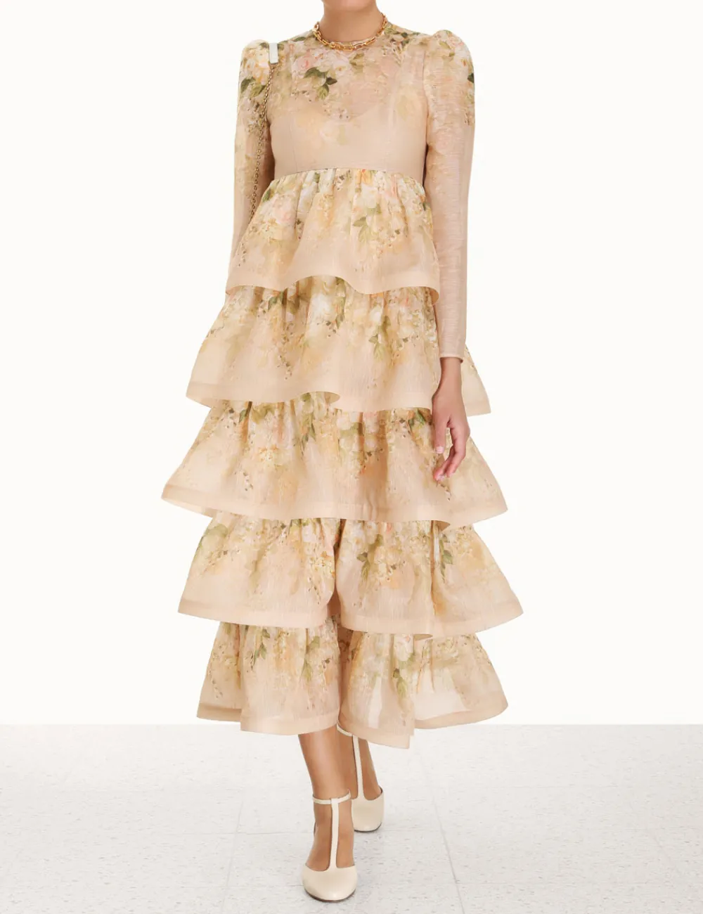 ZIMMERMANN Sensory Tiered Midi Dress-Women Clothing