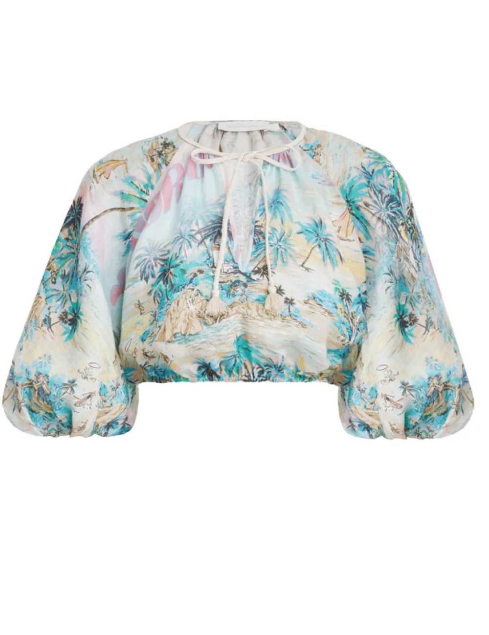 ZIMMERMANN Vacay Puff Sleeve Crop Top-Women Clothing