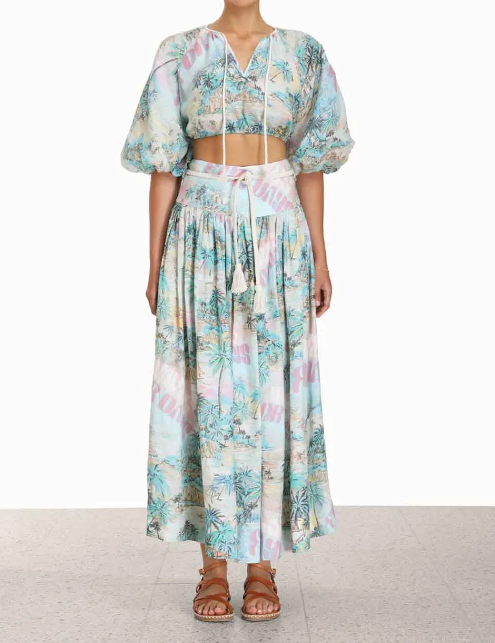 ZIMMERMANN Vacay Puff Sleeve Crop Top-Women Clothing