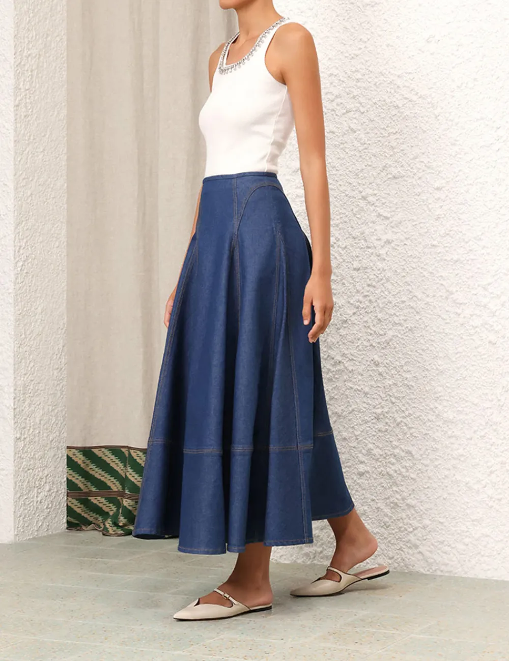 ZIMMERMANN Matchmaker Denim Flare Skirt-Women Skirts