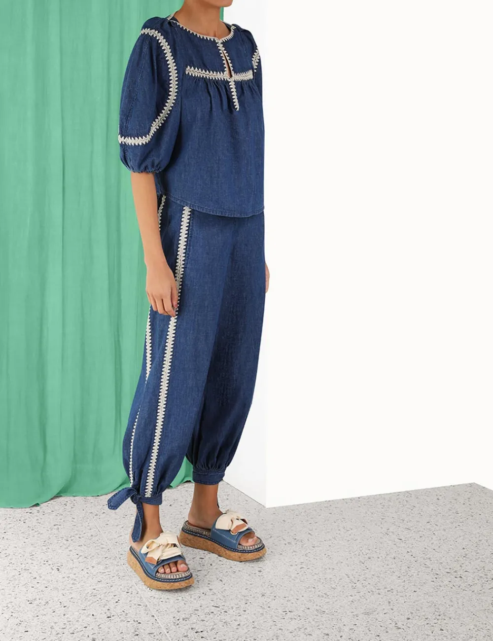 ZIMMERMANN Chintz Denim Smock Top-Women In Denim