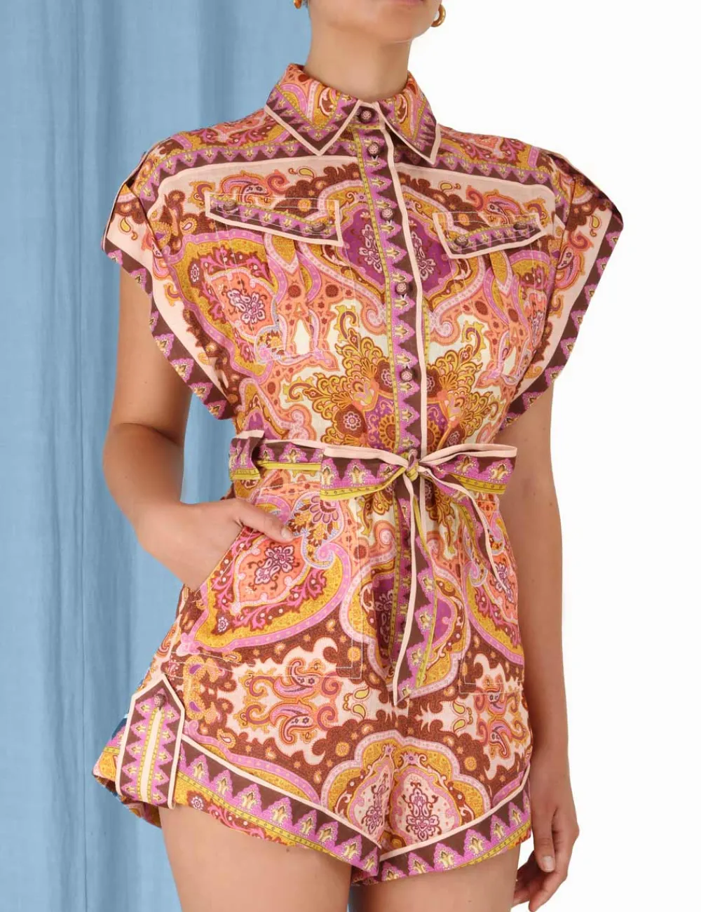 ZIMMERMANN Halcyon Cuffed Playsuit-Women Jumpsuits & Playsuits