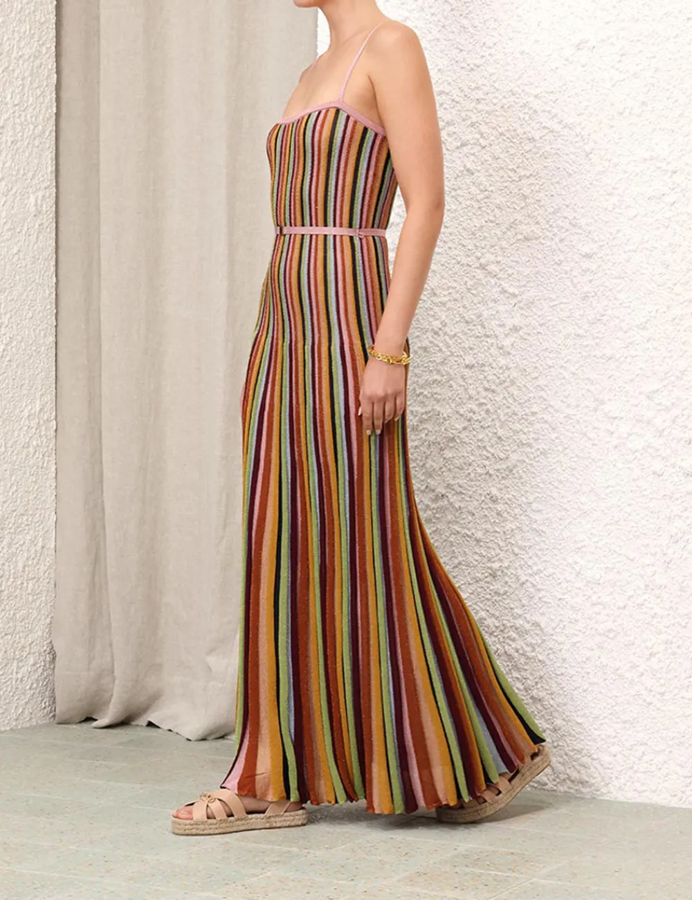 ZIMMERMANN Alight Stripe Midi Dress-Women Knitwear