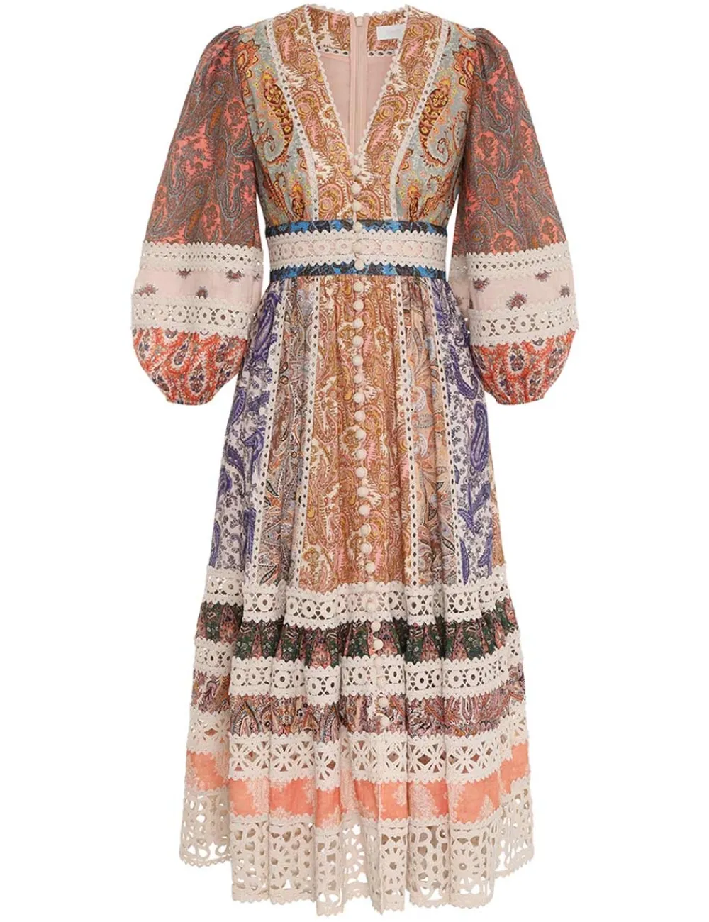 ZIMMERMANN Devi Spliced Midi Dress-Women Dresses & Coverups