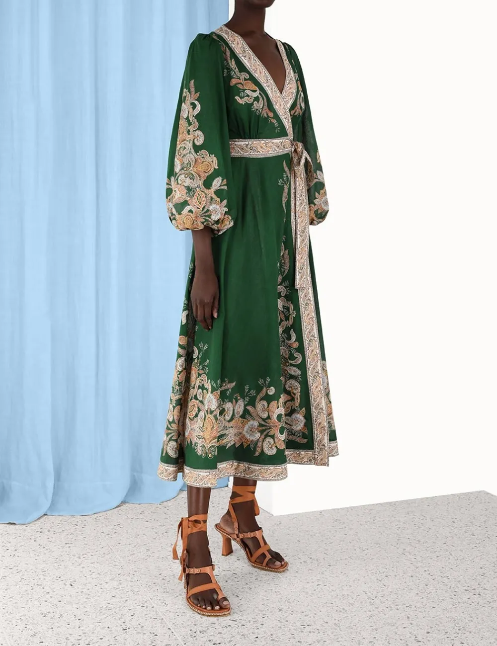 ZIMMERMANN Devi Wrap Midi Dress-Women Clothing