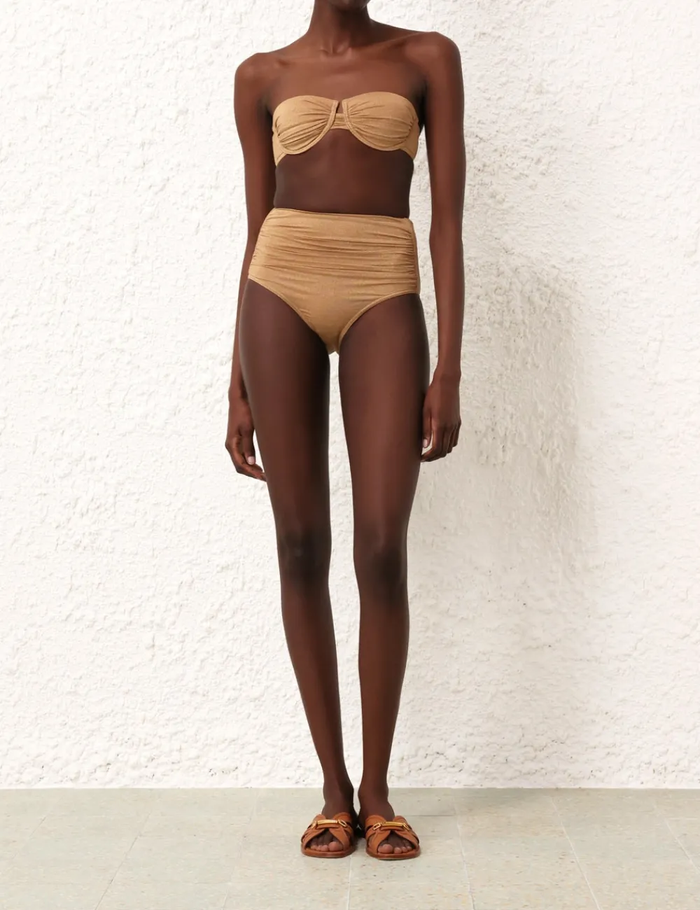 ZIMMERMANN Junie Lurex Gathered Bikini-Women Bikinis